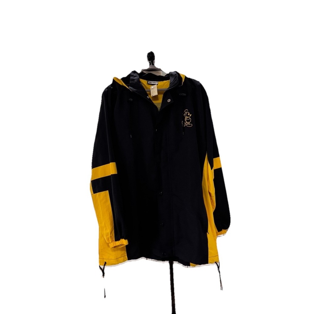 VTG NWT Walt Disney World Jacket XL Black‎ Yellow Mickey Hooded Windbreaker Rain